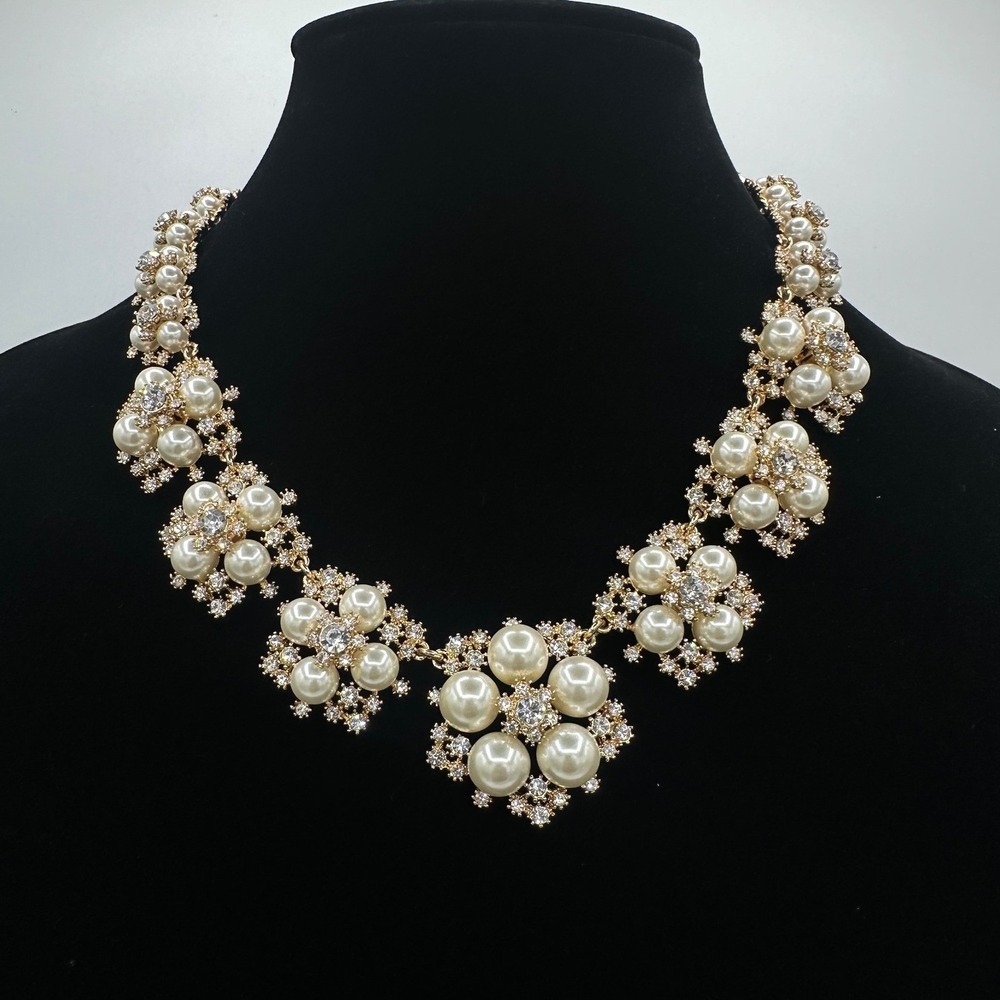 Charter Club Necklace Women OS Gold White NEW Pearl Crystal Floral Statement